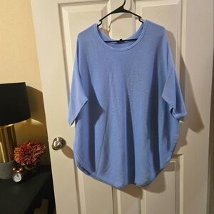 Talbots Sky Blue Tunic Sweater Curved Hem Size LG.